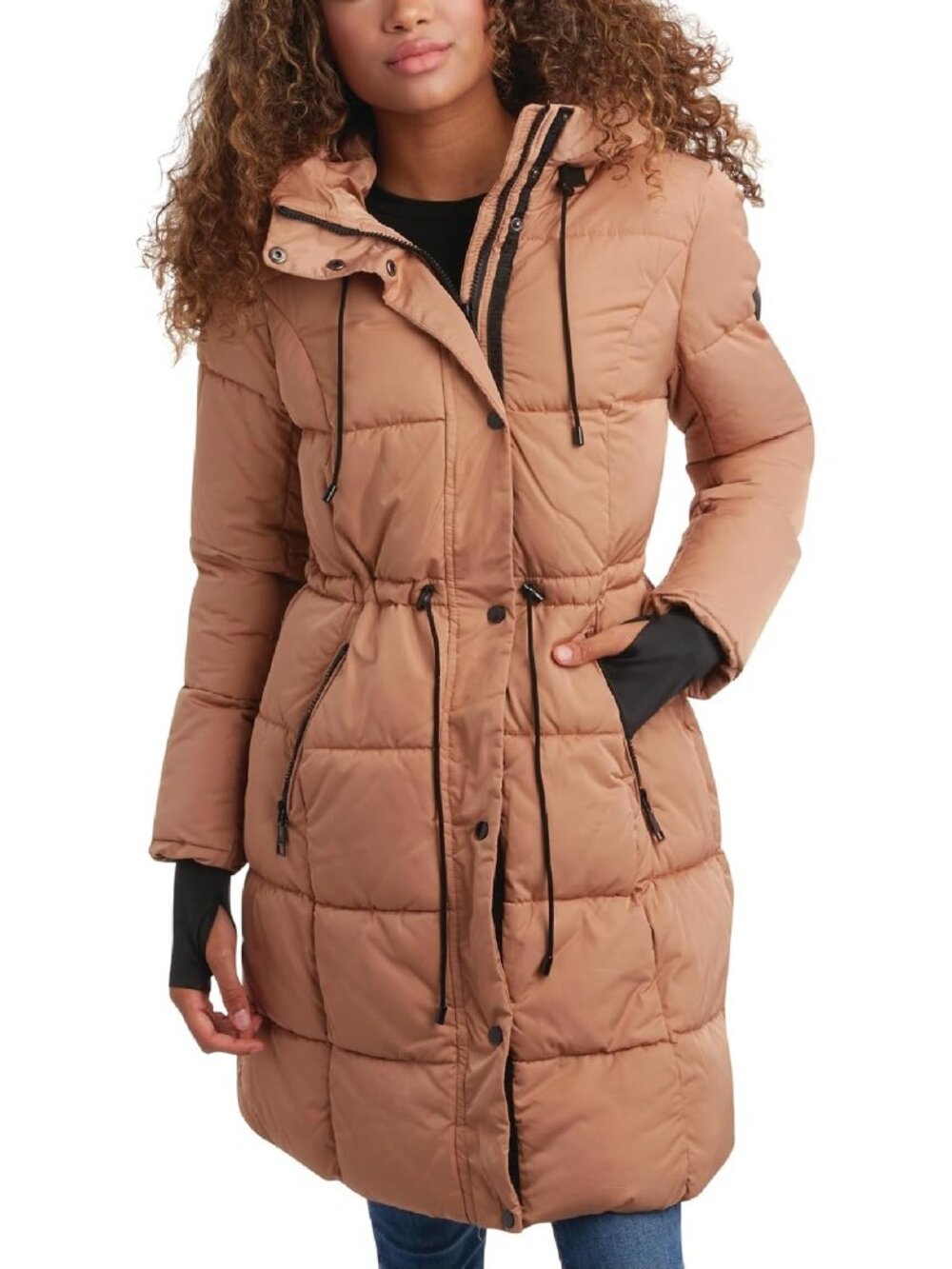 Steve Madden Women's Sand Hooded Quilted Insulated Warmth Long Puffer Jacket
